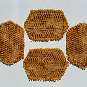 Lot 4 Hand Crocheted Placemats 60-70s MCM Retro Gold & Brown Boho Estate Sale